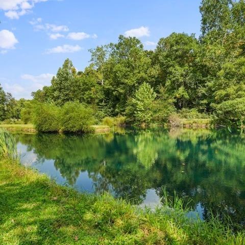 Peaceful pond surrounded by trees near Owl Creek in Logan, Ohio
